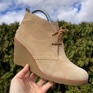 Sperry Tan Suede Lace Up Harlow Wedge Ankle Booties Womens Size 8.5M